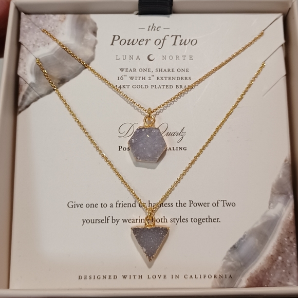 POWER OF TWO2 Luna Norte Gold plated Necklaces 1 DRUSY QUARTZ TRIANGLE SHAPE - Picture 6 of 8